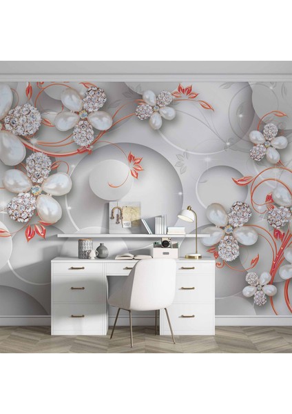 Yuvarlak Üstünde Çiçek Desenli Duvar Kağıdı Baskı fırsatları