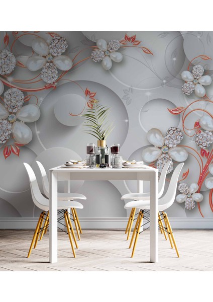 Yuvarlak Üstünde Çiçek Desenli Duvar Kağıdı Baskı indirimleri