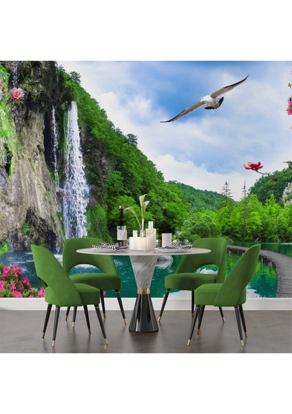 Şelale, Göl ve Martı Manzaralı Duvar Kağıdı fırsatları