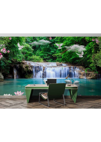 Şelale, Göl ve Orman Manzaralı Duvar Kağıdı Baskı modelleri