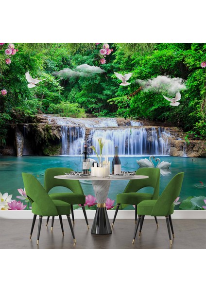 Şelale, Göl ve Orman Manzaralı Duvar Kağıdı Baskı fırsatları