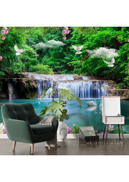 Şelale, Göl ve Orman Manzaralı Duvar Kağıdı Baskı indirimleri