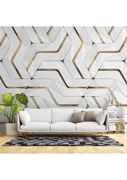 3 Boyutlu Altın Geometrik Duvar Kağıdı Baskı