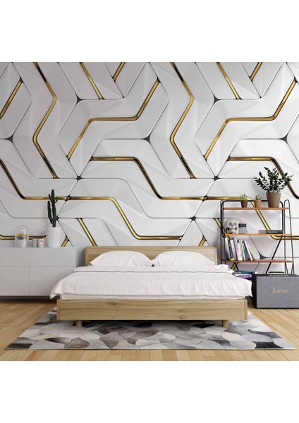 3 Boyutlu Altın Geometrik Duvar Kağıdı Baskı fiyatları