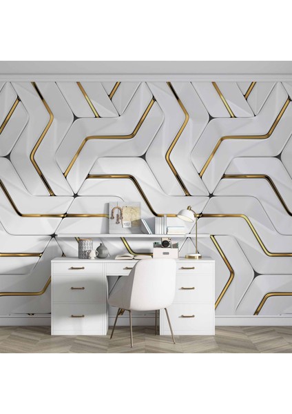 3 Boyutlu Altın Geometrik Duvar Kağıdı Baskı fırsatları