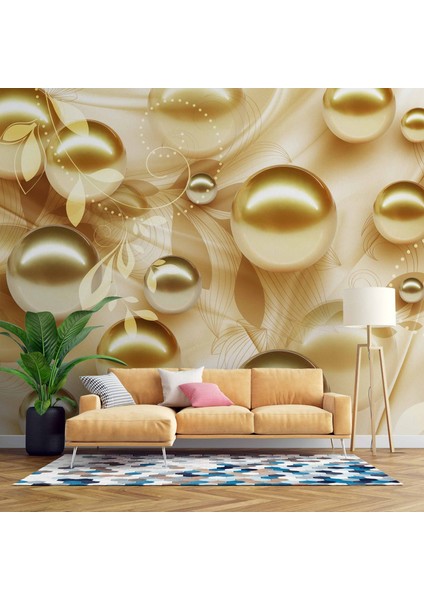 3 Boyutlu Gold Boncuk Desenli Duvar Kağıdı Baskı