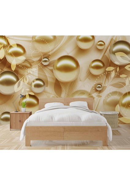3 Boyutlu Gold Boncuk Desenli Duvar Kağıdı Baskı