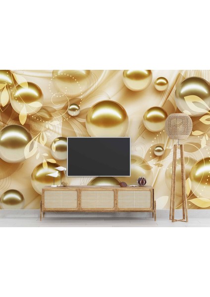 3 Boyutlu Gold Boncuk Desenli Duvar Kağıdı Baskı