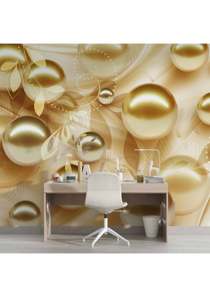 3 Boyutlu Gold Boncuk Desenli Duvar Kağıdı Baskı