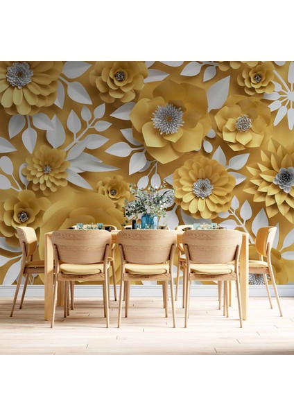 3 Boyutlu Sarı Çiçek Desenli Duvar Kağıdı Baskı indirimleri