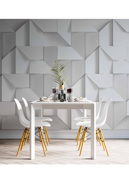3 Boyutlu Beyaz Geometrik Kabartma Görünümlü Duvar Kağıdı Baskı