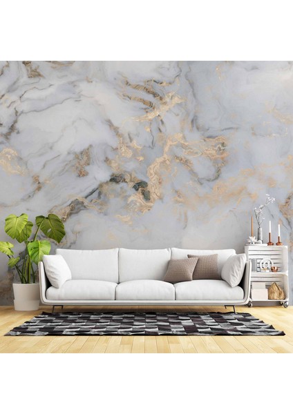 Beyaz Gold Mermer Desenli Duvar Kağıdı Baskı