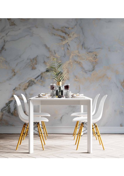 Beyaz Gold Mermer Desenli Duvar Kağıdı Baskı