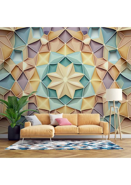 Renkli Geometrik Desenli Renkli Duvar Kağıdı Baskı
