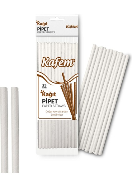 Beyaz Kağıt Pipet 19,5cm 25LI x 10 Paket