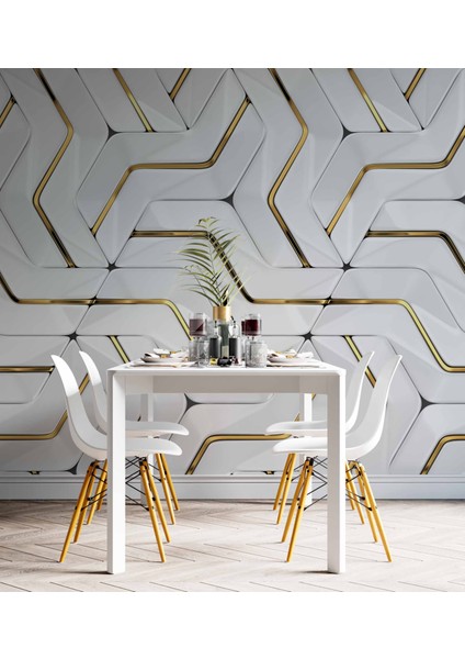 3 Boyutlu Altın Geometrik Duvar Kağıdı Baskı