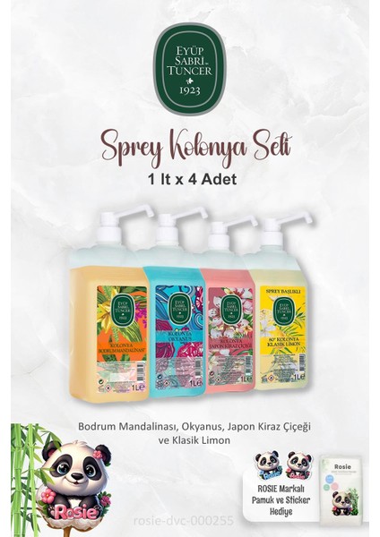 1 Litrelik 4'lü Sprey Başlıklı Kolonya Seti ve Rosıe
