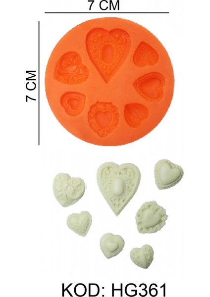 Motifli Işlemeli Kalp Figürlü Gıda Silikon Kalıbı