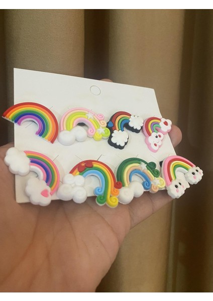 Gökkuşağı Crocks Terlik Süsü Jibbitz Crocs Aksesuarı 8 Adet