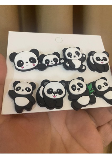 Panda Desen Crocks Terlik Süsü Jibbitz Crocs Aksesuarı 8 Adet