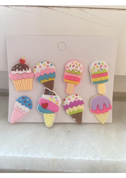 Cupcake Dondurma Renkli Terlik Süsü Cross Terlik Jibbitz Terlik Aksesuarı 8 Adet