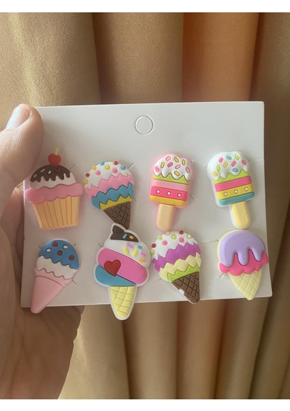 Cupcake Dondurma Renkli Terlik Süsü Cross Terlik Jibbitz Terlik Aksesuarı 8 Adet
