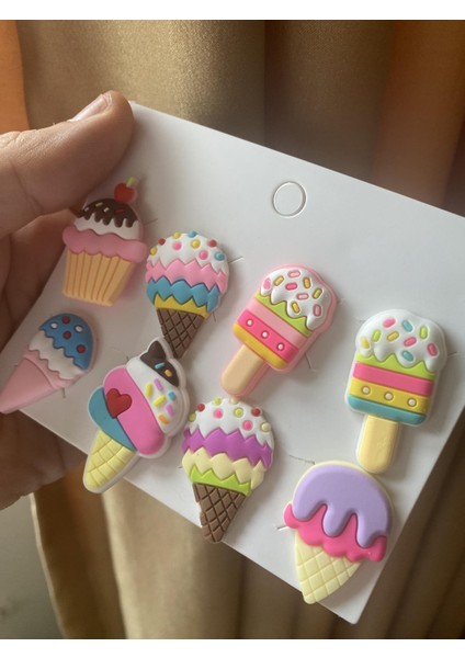 Cupcake Dondurma Renkli Terlik Süsü Cross Terlik Jibbitz Terlik Aksesuarı 8 Adet