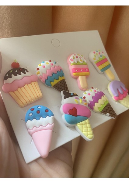 Cupcake Dondurma Renkli Terlik Süsü Cross Terlik Jibbitz Terlik Aksesuarı 8 Adet