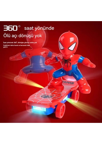 Dublör Scooter Örümcek Adam Yuvarlanan Vücut Işıkları Çocuk Elektrikli Oyuncak 360 Derece Rotasyon Şarj Modeli (Yurt Dışından)