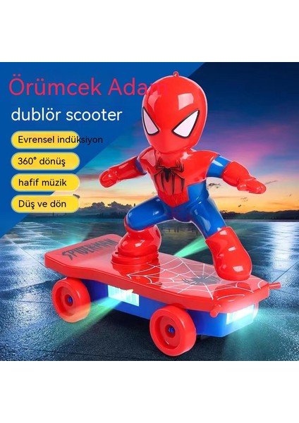 Dublör Scooter Örümcek Adam Yuvarlanan Vücut Işıkları Çocuk Elektrikli Oyuncak 360 Derece Rotasyon Şarj Modeli (Yurt Dışından)