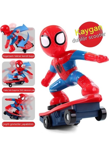 Dublör Scooter Örümcek Adam Yuvarlanan Vücut Işıkları Çocuk Elektrikli Oyuncak 360 Derece Rotasyon Şarj Modeli (Yurt Dışından)