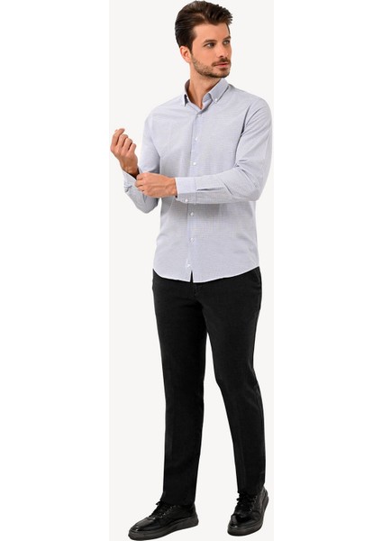 Erkek Mavi Uzun Kol Yaka Düğmeli Slim Fit Gömlek fiyatları