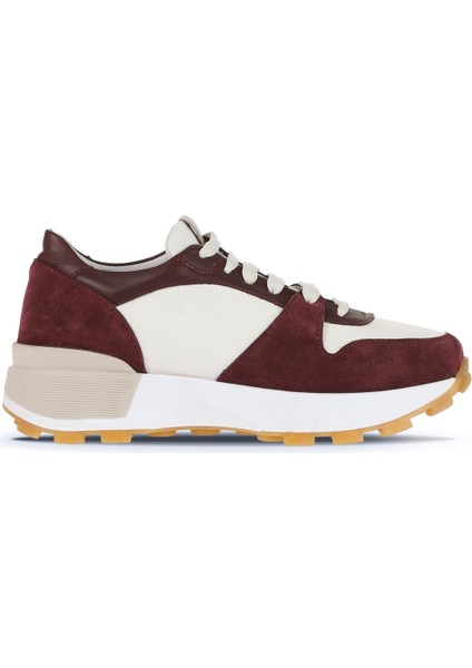 Bordo Beyaz Deri-Süet Kadın Spor Ayakkabı 01WA8300