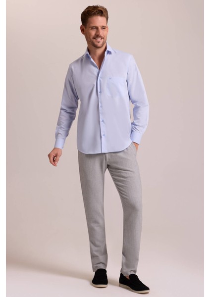 Erkek Açık Mavi Regular Fit Uzun Kollu Pamuklu Gömlek
