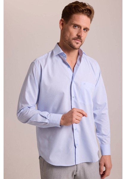 Erkek Açık Mavi Regular Fit Uzun Kollu Pamuklu Gömlek fiyatları