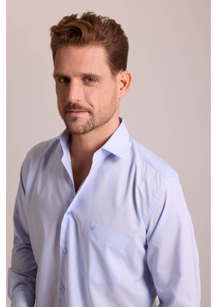 Erkek Açık Mavi Regular Fit Uzun Kollu Pamuklu Gömlek fırsatları