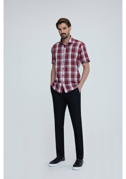 Erkek Kiremit Regular Fit Ekoseli Kısa Kol Yaka Düğmeli Gömlek modelleri