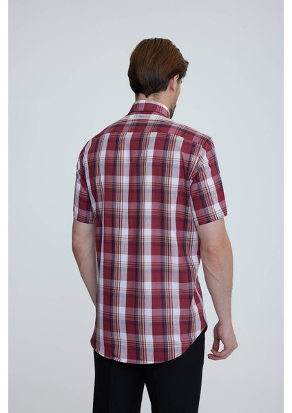 Erkek Kiremit Regular Fit Ekoseli Kısa Kol Yaka Düğmeli Gömlek indirimleri