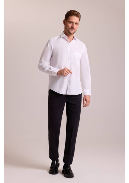Erkek Beyaz Regular Fit Uzun Kollu Pamuklu Gömlek fiyatları
