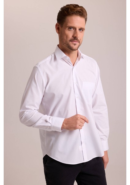 Erkek Beyaz Regular Fit Uzun Kollu Pamuklu Gömlek modelleri