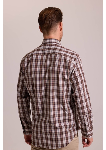 Erkek Kahverengi Oversize Düğmeli Yaka Kareli Gömlek indirimleri