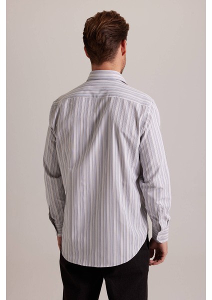 Erkek Bej Çizgili Regular Fit Uzun Kol Gömlek indirimleri