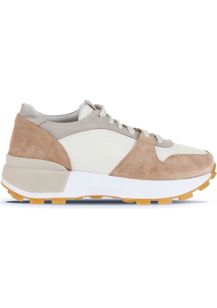 Pudra Beyaz Deri-Süet Kadın Spor Ayakkabı 01WA8300