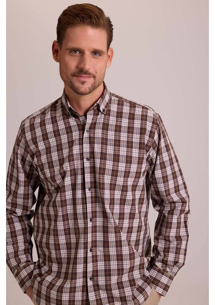 Erkek Kahverengi Oversize Düğmeli Yaka Kareli Gömlek fırsatları
