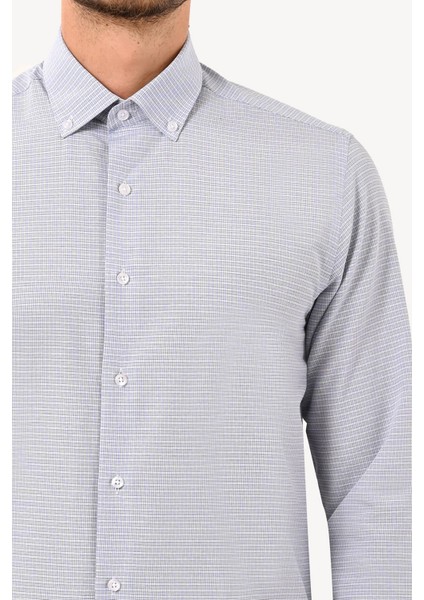 Erkek Mavi Uzun Kol Yaka Düğmeli Slim Fit Gömlek fırsatları