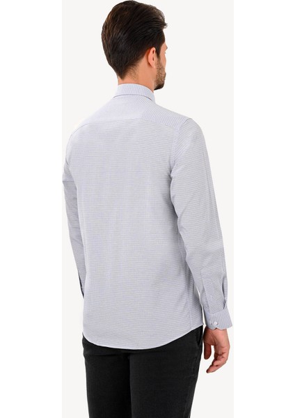 Erkek Mavi Uzun Kol Yaka Düğmeli Slim Fit Gömlek indirimleri