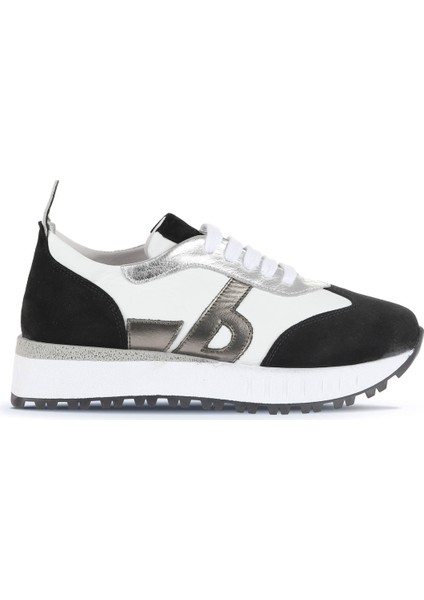 Siyah Beyaz Deri Kadın Spor Ayakkabı 01WA8500