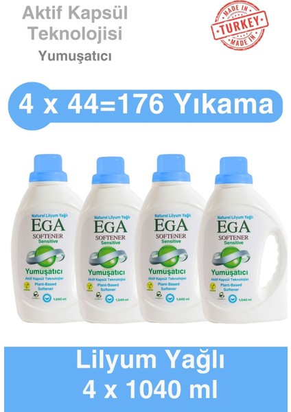 Aktif Kapsül Teknolojili Lilyum Çamaşır Yumuşatıcısı 4 x 1040 ml