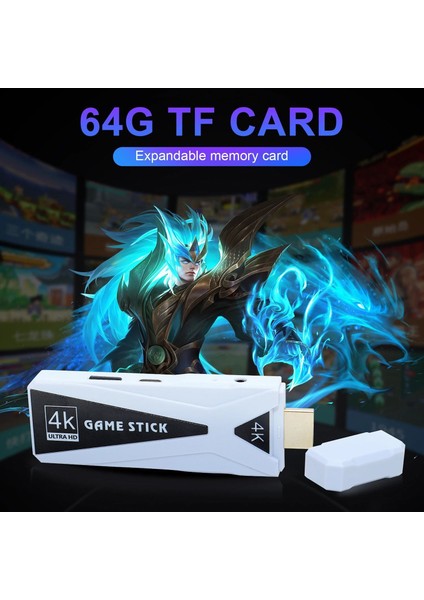 Android Game Tv Stick 4K 64 GB Remote Control Hazıfa Kartı ve 2 Kablosuz Oyun Kolu Retro Game Stick Nostalji Oyun Konsolu Film Izleme Platformları