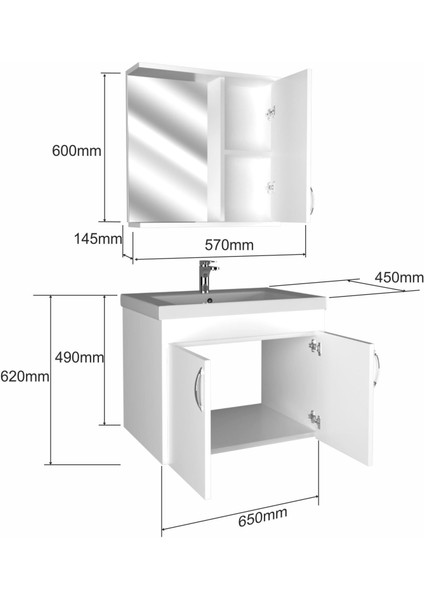 Star Kare Banyo Dolabı 65 cm Asma Beyaz